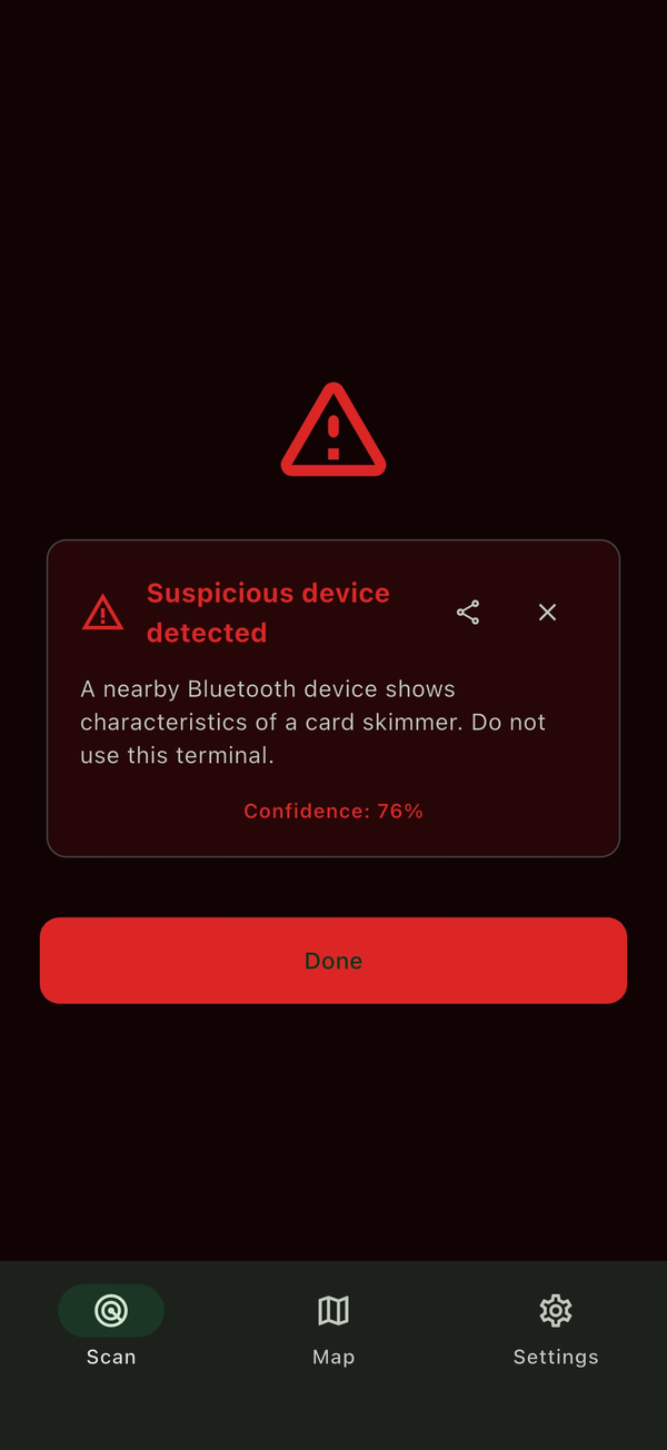 App showing a warning on one reader